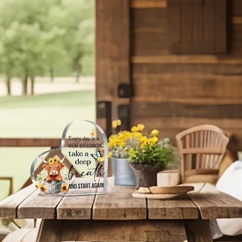 Spring Decorations Highland Cow Gifts for Women Friends Daughter Sister, Every day is a New Beginning Motivational and Inspirational Decorations for Home Bathroom, Housewarming Acrylic Keepsake Gifts in Kuwait