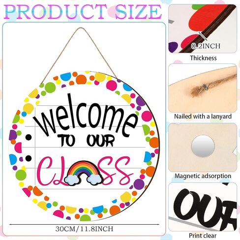 Ctosree Welcome to Classroom Sign 12" Back to School Front Door Sign Seasonal Door Hanger Wreath Interchangeable First Day of School Classroom Rainbow Bulletin Board Window DIY Wall Decor(Fresh) in Saudi Arabia