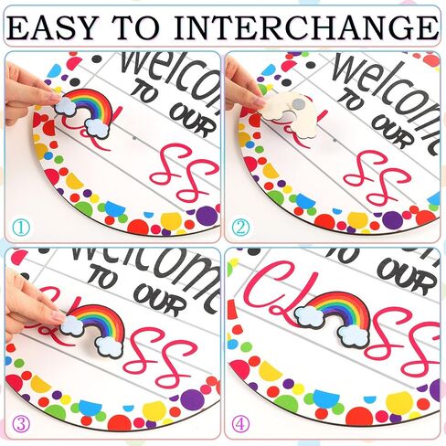 Ctosree Welcome to Classroom Sign 12" Back to School Front Door Sign Seasonal Door Hanger Wreath Interchangeable First Day of School Classroom Rainbow Bulletin Board Window DIY Wall Decor(Fresh) in Saudi Arabia