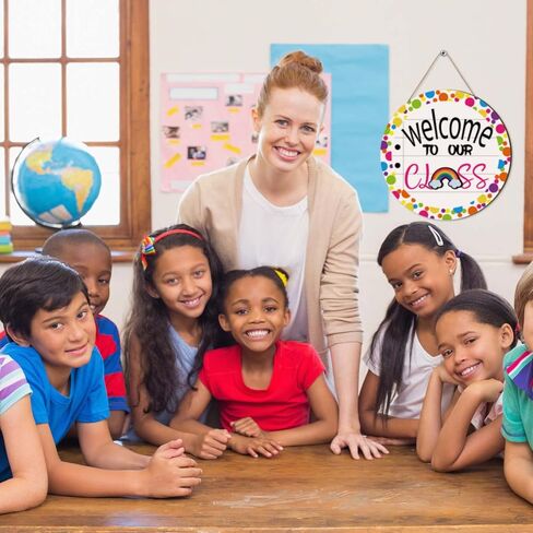 Ctosree Welcome to Classroom Sign 12" Back to School Front Door Sign Seasonal Door Hanger Wreath Interchangeable First Day of School Classroom Rainbow Bulletin Board Window DIY Wall Decor(Fresh) in Saudi Arabia