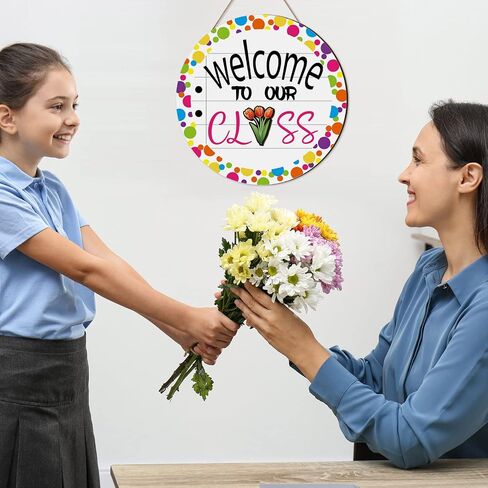 Ctosree Welcome to Classroom Sign 12" Back to School Front Door Sign Seasonal Door Hanger Wreath Interchangeable First Day of School Classroom Rainbow Bulletin Board Window DIY Wall Decor(Fresh) in Saudi Arabia