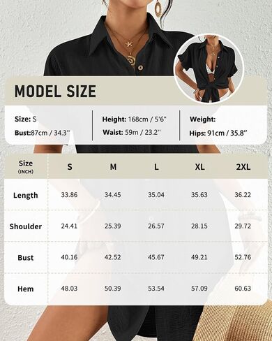 Eddoyee Womens Beach Swimsuit Cover Ups Button Down Bathing Suit Shirt Pleated Bikini Swimwear Top in Kuwait