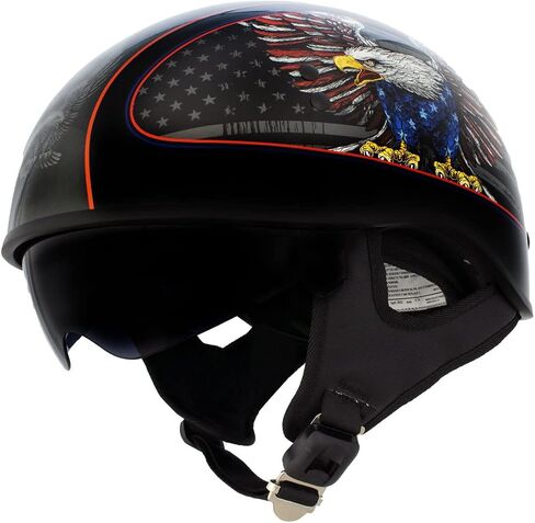 Hot Leathers HLD1037 Gloss Black Up Wing Eagle USA Advanced DOT Unisex Half Helmet w/Drop Down Visor in Saudi Arabia