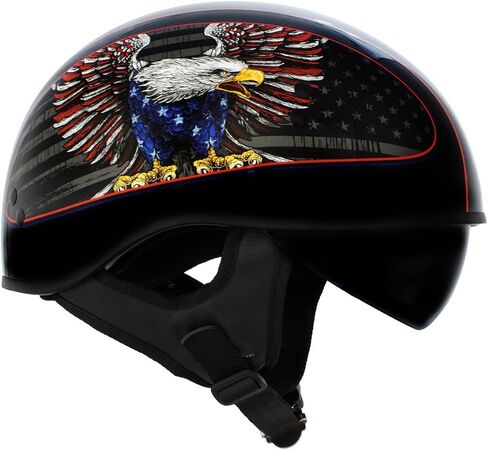 Hot Leathers HLD1037 Gloss Black Up Wing Eagle USA Advanced DOT Unisex Half Helmet w/Drop Down Visor in Saudi Arabia