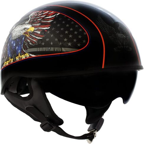 Hot Leathers HLD1037 Gloss Black Up Wing Eagle USA Advanced DOT Unisex Half Helmet w/Drop Down Visor in Saudi Arabia
