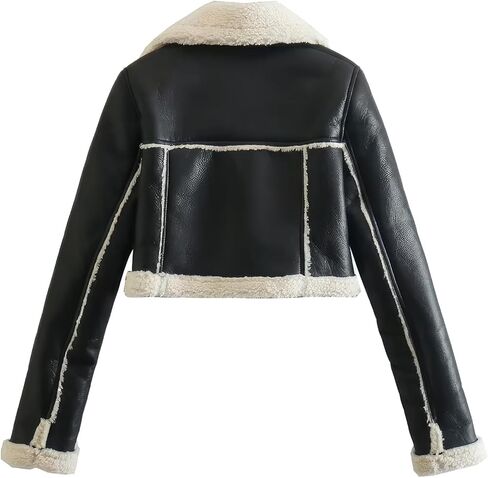 Women’s Black Genuine Sheepskin Sherpa Shearling Faux Fur Lined Winter Warm Chic Short Fashionable Bomber Leather Jacket (Large, Black) in Saudi Arabia