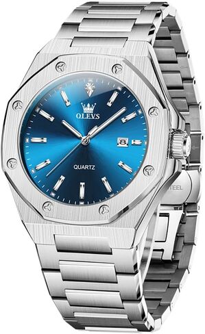 OLEVS Mens Watches Octagonal Luxury Stainless Steel Dress Watches for Men Quartz Analog Large Face Luminous Relojes para Hombres in Saudi Arabia