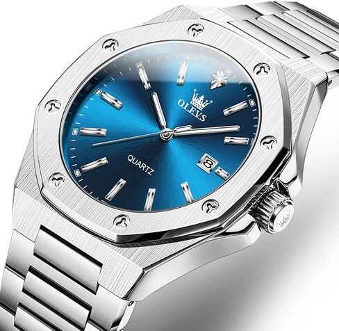OLEVS Mens Watches Octagonal Luxury Stainless Steel Dress Watches for Men Quartz Analog Large Face Luminous Relojes para Hombres in Saudi Arabia