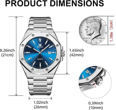 OLEVS Mens Watches Octagonal Luxury Stainless Steel Dress Watches for Men Quartz Analog Large Face Luminous Relojes para Hombres in Saudi Arabia