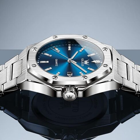 OLEVS Mens Watches Octagonal Luxury Stainless Steel Dress Watches for Men Quartz Analog Large Face Luminous Relojes para Hombres in Saudi Arabia