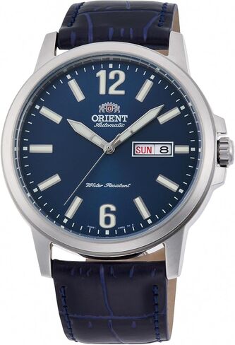 Orient Contemporary Conmuter Male Automatic Hand Winding Wristwatch - Mechanical Casual Leather Blue Band Stainless Steel Case Analog Blue Dial - RA-AA0C05L in Saudi Arabia
