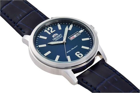 Orient Contemporary Conmuter Male Automatic Hand Winding Wristwatch - Mechanical Casual Leather Blue Band Stainless Steel Case Analog Blue Dial - RA-AA0C05L in Saudi Arabia