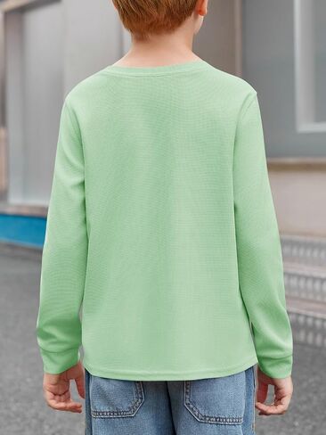 Haloumoning Kids Boys Casual T Shirts Waffle Knit Long Sleeve Crewneck Cute Loose Fall Tee Tops 5-14 Years in Saudi Arabia