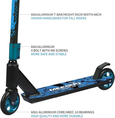 MEE GOO Pro Freestyle Stunt Scooter Trick Scooter Lightweight Alloy Deck Heavy-Duty Frame Bearing up to 220 LB for Intermediate and Beginner Skate Park ABEC-10 Bearings in Kuwait