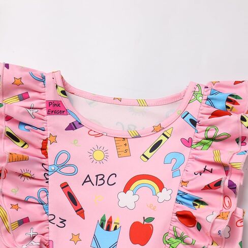 ODASDO Girls Back to School Dress Apple Pencil Printed Causal Flutter Sleeve Swing Twirly Dress First Day of School Clothes in Saudi Arabia