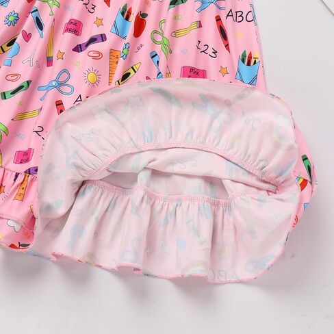 ODASDO Girls Back to School Dress Apple Pencil Printed Causal Flutter Sleeve Swing Twirly Dress First Day of School Clothes in Saudi Arabia