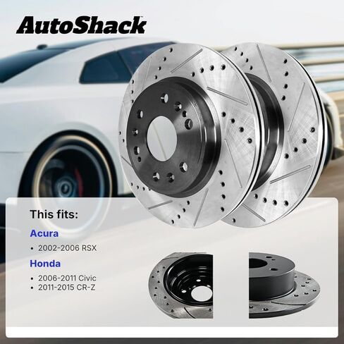 AutoShack Black Hat Drilled and Slotted Brake Rotors Front Brake Rotor Replacement Kit for 2006-2011 Honda Civic 2011-2015 CR-Z 2002-2006 Acura RSX 1.3L 1.5L 1.8L 2.0L FWD PR41313LR in Kuwait
