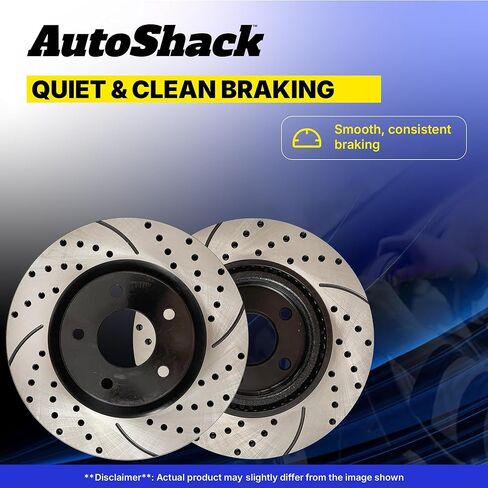 AutoShack Black Hat Drilled and Slotted Brake Rotors Front Brake Rotor Replacement Kit for 2006-2011 Honda Civic 2011-2015 CR-Z 2002-2006 Acura RSX 1.3L 1.5L 1.8L 2.0L FWD PR41313LR in Kuwait