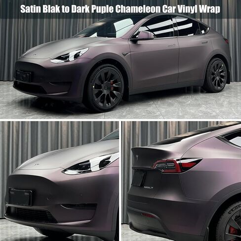 Matte Metallic Black to Charming Dark Purple Satin Chameleon Vinyl Wrap Color Change DIY Vehicle Vinyl Film, 59.84'' x 39.37'' in Kuwait