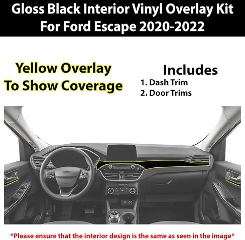 BOGAR TECH DESIGNS Precut for Ford Escape 2020-2025 Dashboard & Door Trim Vinyl Decal Interior Overlay, Gloss Black in Saudi Arabia