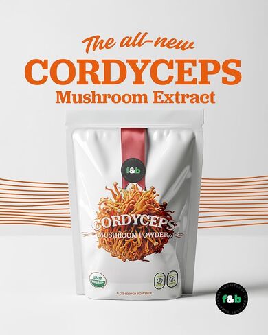 f&b superfoods Organic Cordyceps Mushroom Extract Powder, 8 Ounces | Fruit Body & Mycelium Extract | Active Polysaccharides & Cordycepic Acid | Supports Energy & Immune Health in Saudi Arabia