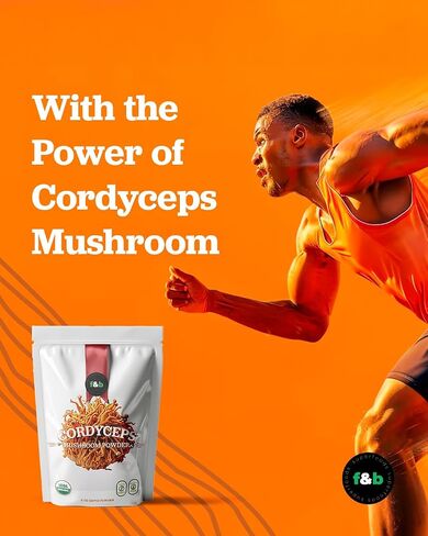 f&b superfoods Organic Cordyceps Mushroom Extract Powder, 8 Ounces | Fruit Body & Mycelium Extract | Active Polysaccharides & Cordycepic Acid | Supports Energy & Immune Health in Saudi Arabia