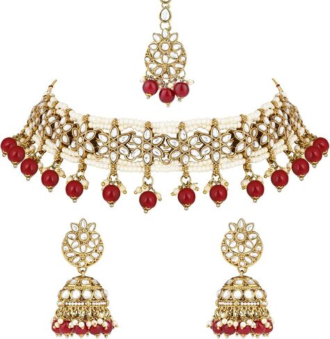 I Jewels Gold Plated Indian Wedding Bollywood Unique Design Multi layer Statement Handmade Choker Necklace Jewellery & Jhumka Earring Set For Women in Saudi Arabia