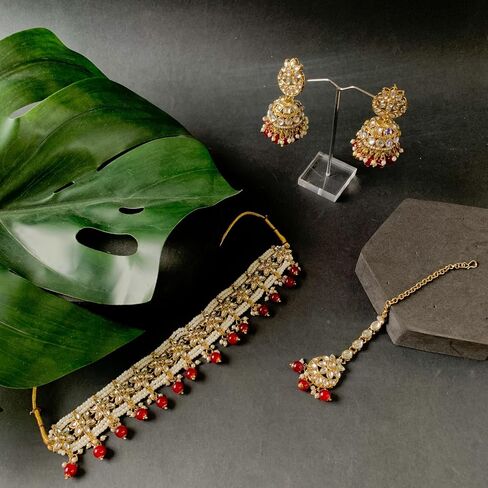 I Jewels Gold Plated Indian Wedding Bollywood Unique Design Multi layer Statement Handmade Choker Necklace Jewellery & Jhumka Earring Set For Women in Saudi Arabia