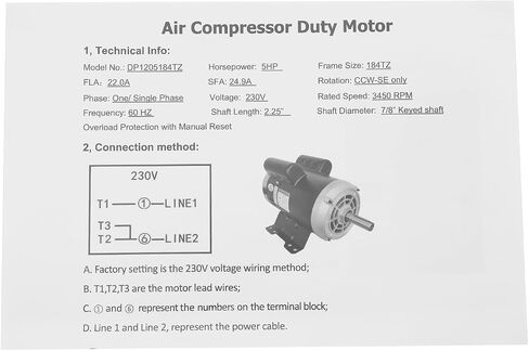 23378805 56283138 محرك ضاغط الهواء يناسب ضاغط Ingersoll Rand Electric Motor Air 208-230V ، 60Hz ، 5HP ، Frame 184T ، 3450RMP in Saudi Arabia