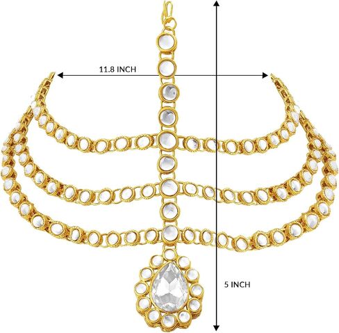 Aheli Indian Traditional Bollywood Faux Pearls Maang Tikka Matha Patti Gift for Women Jewelry Three Layer in Kuwait