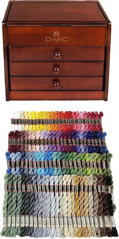 DMC Petite Decorative Wooden Chest With 120 Skeins of Embroidery Thread Essentials Assortment Pack in Saudi Arabia