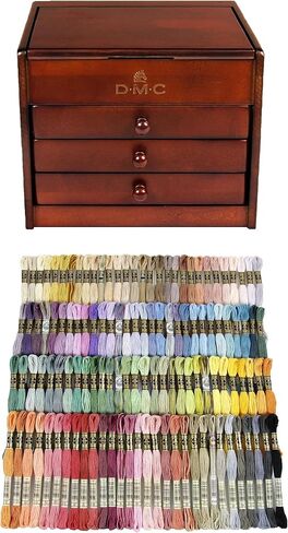 DMC Petite Decorative Wooden Chest With 120 Skeins of Embroidery Thread Essentials Assortment Pack in Saudi Arabia