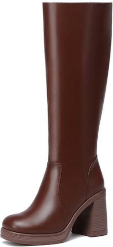 Knee High Boots Women Chunky Heeled Square Toe Boot Platform Tall Long Boots Side Zipper Gogo Boots in Saudi Arabia