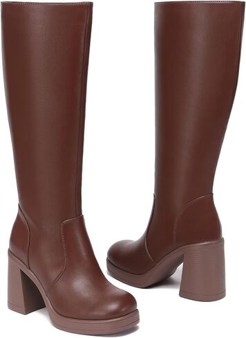 Knee High Boots Women Chunky Heeled Square Toe Boot Platform Tall Long Boots Side Zipper Gogo Boots in Saudi Arabia