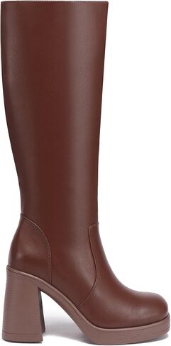 Knee High Boots Women Chunky Heeled Square Toe Boot Platform Tall Long Boots Side Zipper Gogo Boots in Saudi Arabia