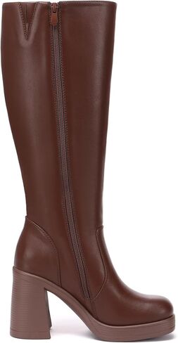 Knee High Boots Women Chunky Heeled Square Toe Boot Platform Tall Long Boots Side Zipper Gogo Boots in Saudi Arabia