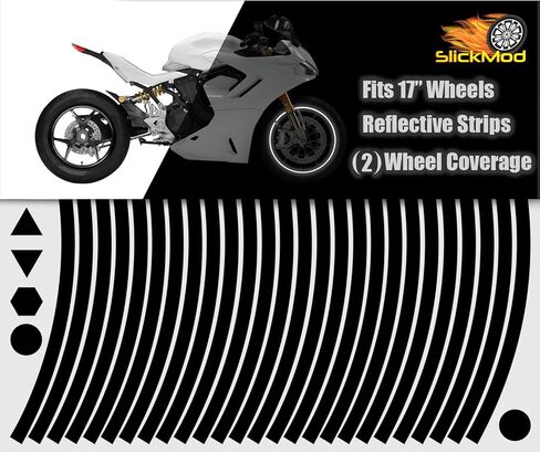 SlickMod - 17" Rim Size Motorcycle Reflective Wheel Stripes Kit - 2 Wheels/Rims Coverage Premium Stickers Pack - High Visibility (4. Red) in Saudi Arabia