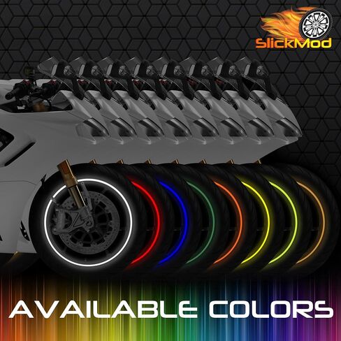 SlickMod - 17" Rim Size Motorcycle Reflective Wheel Stripes Kit - 2 Wheels/Rims Coverage Premium Stickers Pack - High Visibility (4. Red) in Saudi Arabia