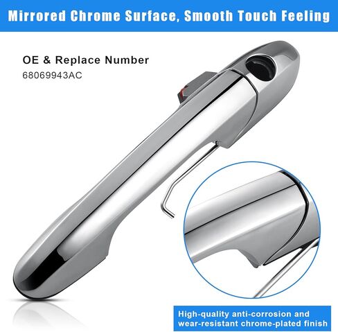 Exterior Door Handle for Fiat 500 2012 2013 2014 2015 2016 2017 2018 Outside Chrome Door Handle Replacement with Lock Hole, 68069943AC (Left Driver Side) in Kuwait