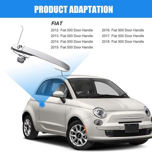 Exterior Door Handle for Fiat 500 2012 2013 2014 2015 2016 2017 2018 Outside Chrome Door Handle Replacement with Lock Hole, 68069943AC (Left Driver Side) in Kuwait