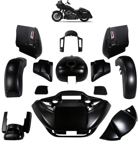 لـ CVO Road Glide / HR3 ، الأرضية السوداء المتطابقة بالألوان والطقة السوداء النابضة ، نوبات من أجل 2018-Later Harley Fltrxse ، أكياس السرج الممتدة مع أغطية مكبر الصوت + in Kuwait