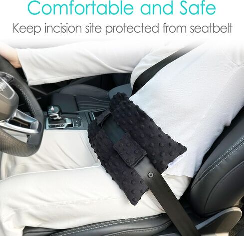 Ostomy Seat Belt Pillow Stoma Seatbelt Protector Ostomy Bag Cover Pillow for Driving Ileostomy Ostomy Support Pillow Urostomy Supplies Car Women Men Minky Dot Black in Kuwait