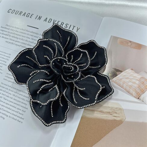 Fabric Rhinestone Flower Big Brooch Lapel Pins for Women Elegant Crystal Floral Brooches Pin for Dresses Suit Accessories Jewelry Boutonniere Corsage Wedding Party 5.5in in Saudi Arabia