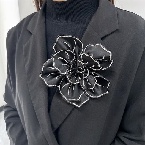 Fabric Rhinestone Flower Big Brooch Lapel Pins for Women Elegant Crystal Floral Brooches Pin for Dresses Suit Accessories Jewelry Boutonniere Corsage Wedding Party 5.5in in Saudi Arabia