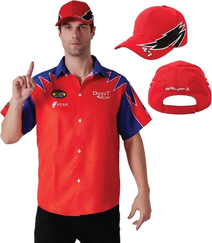 Maxim Party Supplies Ricky Bobby Costume Short Sleeve Shirt and Hat for Men - Race Car Driver Halloween Costume Outfit in Saudi Arabia