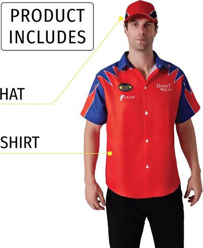 Maxim Party Supplies Ricky Bobby Costume Short Sleeve Shirt and Hat for Men - Race Car Driver Halloween Costume Outfit in Saudi Arabia