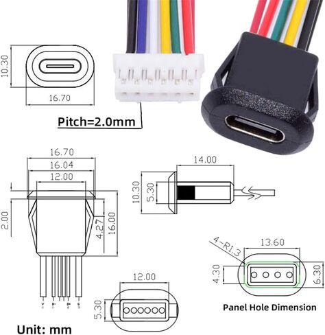 NFHK 5 قطعة/المجموعة لتقوم بها بنفسك OEM نوع C أنثى المقبس إلى 4Pin رأس كابل الملعب = 2.0 مللي متر مزلاج جبل نوع تيار مستمر 5 فولت الطاقة in Kuwait