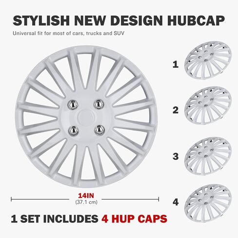 AUTOWIKI Hubcaps 14 Inch 4 Pcs Wheel Covers Compatible with 14" Cars SUV Truck Wheels (Style 5049 - Silver) in Kuwait