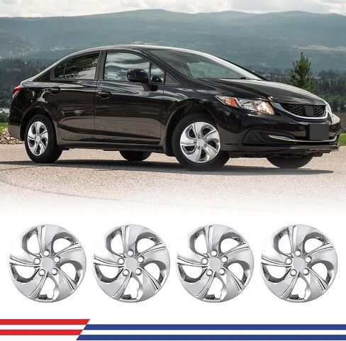 ROXX 4Pcs Set 15inch Wheel Rim Cover Hubcaps Replacement for Honda Civic 2013-2015, 2006-2011(Only Fit for Steel Wheels), Snap On Car Truck SUV Hub Cap(5105, Black Lacquer) in Saudi Arabia