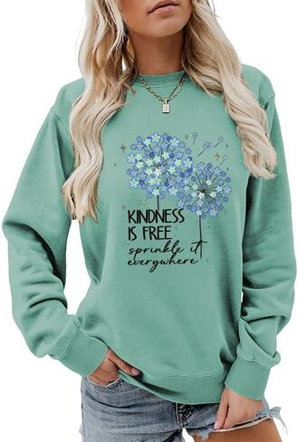Kindness Is Free Sweatshirts for Women, Be Kind Pullover Crewneck Teacher Inspirational Sayings Long Sleeve Tops in Saudi Arabia